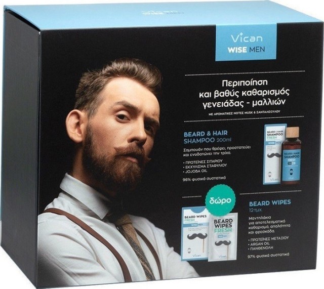 Vican Wise Men Promo Beard & Hair Shampoo 200ml & Δώρο Beard Wipes 12τμχ