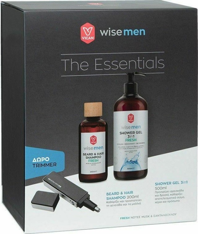 Vican Wise Men The Essentials Beard & Hair Shampoo Fresh 200ml & Shower Gel 3in1 Fresh 500ml & Δώρο Trimmer