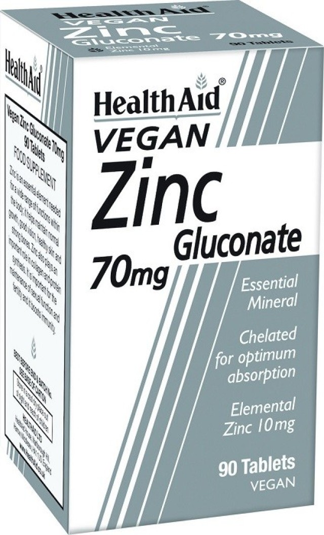 Health Aid Zinc Gluconate 70mg Συμπλήρωμα Διατροφής με Γλυκονικό Ψευδάργυρο 90tabs