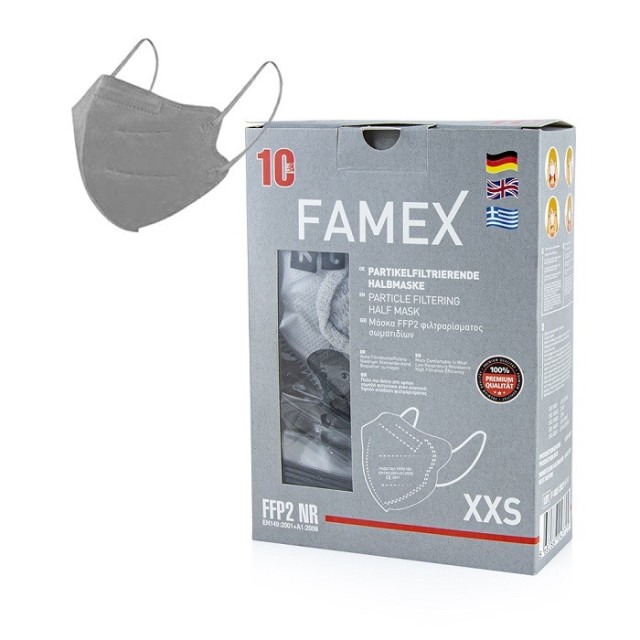 Famex Mask Kids FFP2 NR Παιδική Μάσκα Προστασίας Γκρι 10τμχ