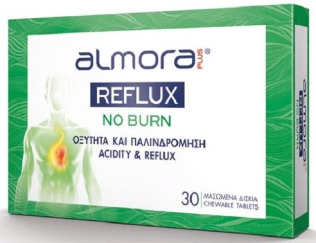 Elpen Almora Plus Reflux No Burn Ιατροτεχνολογικό Προϊόν για Οξύτητα & Παλινδρόμηση 30 μασώμενα δισκία