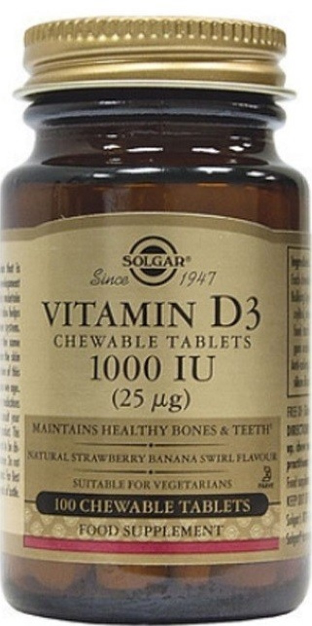 Solgar Συμπλήρωμα Διατροφής Vitamin D3 1000IU 100Chew. Tabs