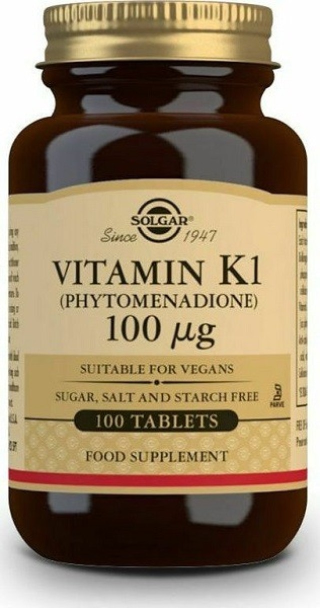 Solgar Vitamin K1 Λιποδιαλυτή Bιταμίνη Mορφής Κ1 100mg 100Tabs