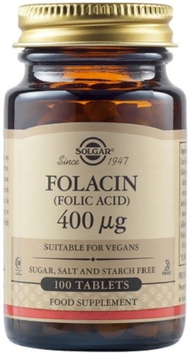 Solgar Folacin (Folic Acid) 400mg Συμπλήρωμα Διατροφής 100Tabs