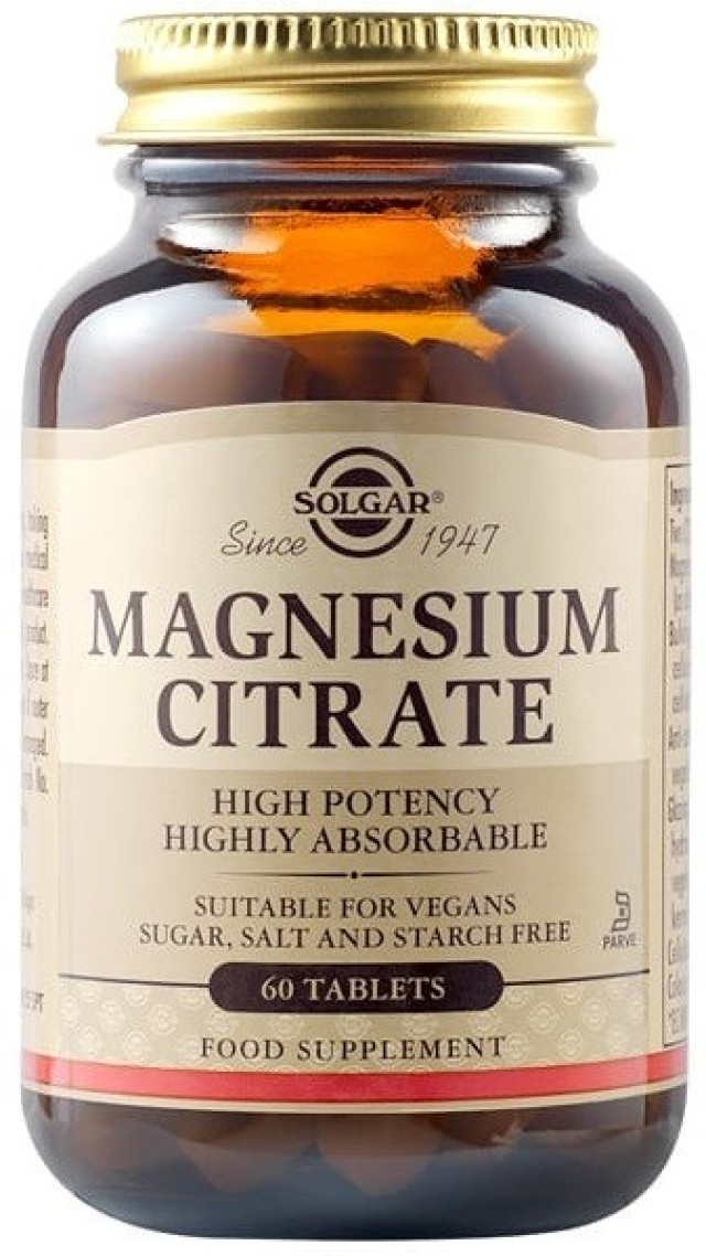 Solgar Magnesium Citrate Κιτρικό Μαγνήσιο 200mg 60Tabs