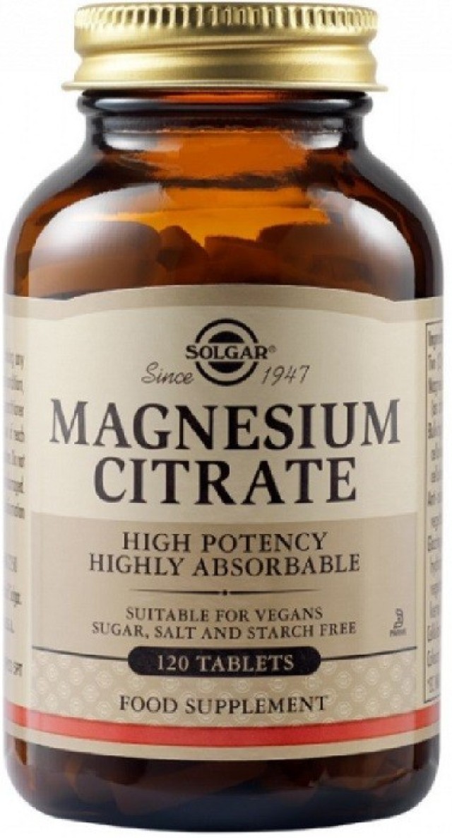 Solgar Magnesium Citrate Κιτρικό Μαγνήσιο 200mg 120Tabs