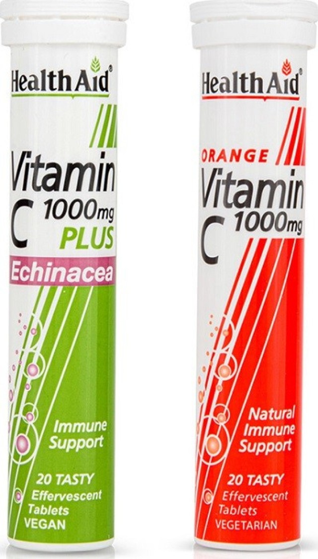 Health Aid Vitamin C 1000mg Plus Echinacea + Vitamin C 1000mg με Γεύση Πορτοκάλι 20+20Eff. Tabs