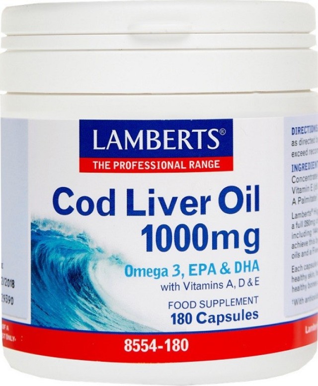 Lamberts Cod Liver Oil Συμπυκνωμένο Μουρουνέλαιο 1000mg 180Caps