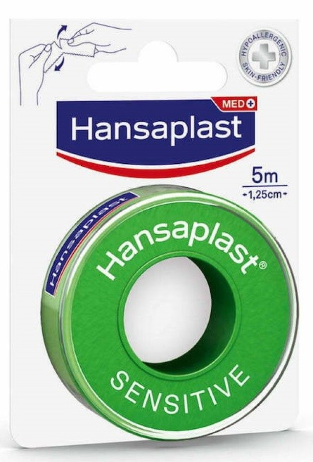 Hansaplast Αυτοκόλλητη Επιδεσμική Ταινία Sensitive Υποαλλεργική 1,25cm x 5m