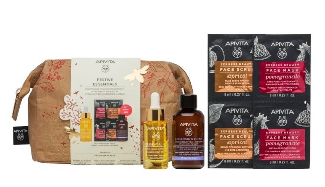 Apivita Promo Festive Essentials Beessential Oils 15ml & Αφρός Καθαρισμού 75ml, Μάσκα Ρόδι 2x8ml & Scrub Βερύκοκο 2x8ml