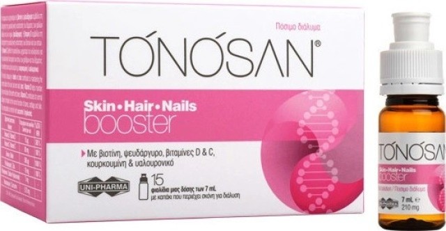 Uni-Pharma Tonosan Skin-Hair-Nails Booster Για Την Ενίσχυση Του Δέρματος, Των Μαλλιών & Των Νυχιών 15x7ml