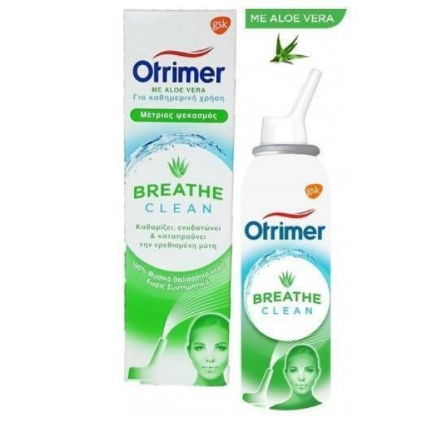 GSK Otrimer Breathe Clean Με Aloe Vera Ρινικό Αποσυμφορητικό Μέτριος Ψεκασμός Για Ενήλικες & Παιδιά Άνω Των 6 Ετών 100ml