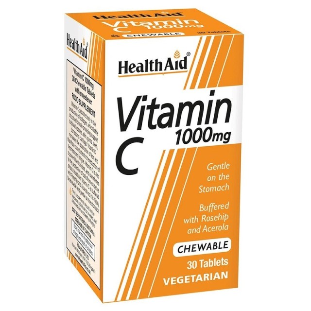 Health Aid Vitamin C 1000mg Μασώμενες Ταμπλέτες Βιταμίνης C με Αγριοτριανταφυλλιά & Ασερόλα 30tabs