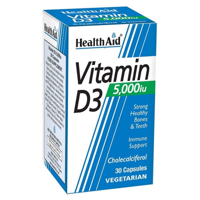 Health Aid Vitamin D3 5000iu Βιταμίνη D3 σε Μορφή Χοληκαλσιφερόλης 30Veg. Caps