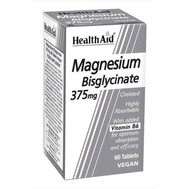Health Aid Magnesium Bisglycinate 375mg Συμπλήρωμα Διατροφής με Μαγνήσιο & Βιταμίνη B6 60tabs