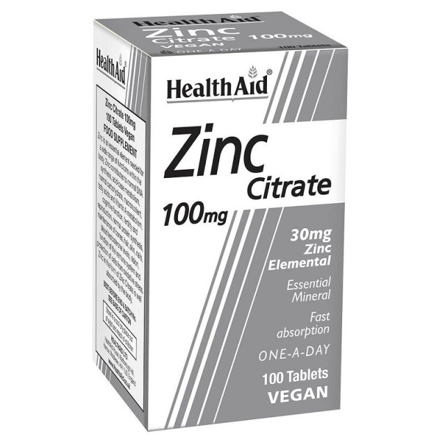 Health Aid Zinc Citrate 100mg Συμπλήρωμα Διατροφής με Κιτρικό Ψευδάργυρο 100tabs