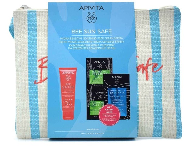 Apivita Promo Bee Sun Safe Hydra Sensitive Face Cream SPF50+ 50ml & Δώρο Face Mask Aloe 2x8ml & Hair Mask Hyaluronic Acid 20ml