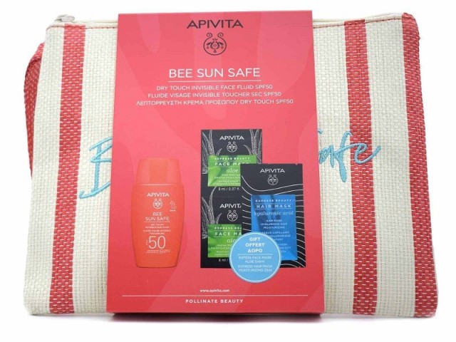 Apivita Promo Bee Sun Safe Dry Touch Face Fluid SPF50 50ml & Δώρο Face Mask Aloe 2x8ml & Hair Mask Hyaluronic Acid 20ml