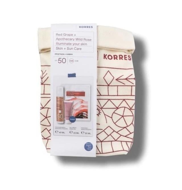 Korres Red Grape Illuminate Your Skin +Sun Care Glow spf50 40ml +δώρο Wild Rose Cream-gel 20ml+ Wild Rose Μάσκα Λάμψης 1 τεμ