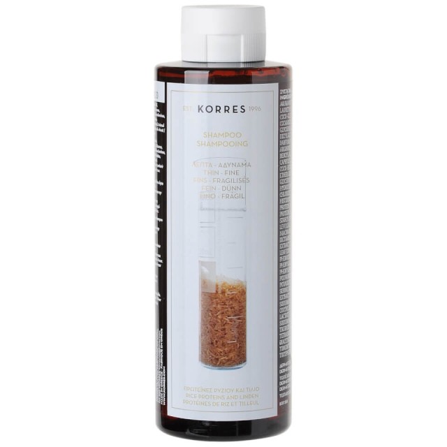 Korres Σαμπουάν με Πρωτεΐνες Ρυζιού & Τίλιο για Λεπτά/Αδύναμα Μαλλιά 250ml