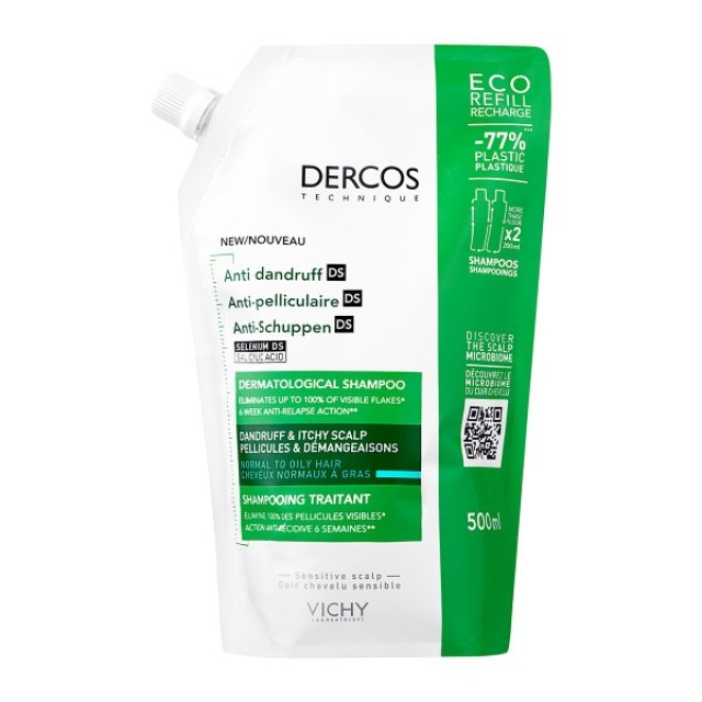 Vichy Dercos Anti-dandruff DS Σαμπουάν Κατά της Πιτυρίδας για Λιπαρά Μαλλιά Refill 500ml