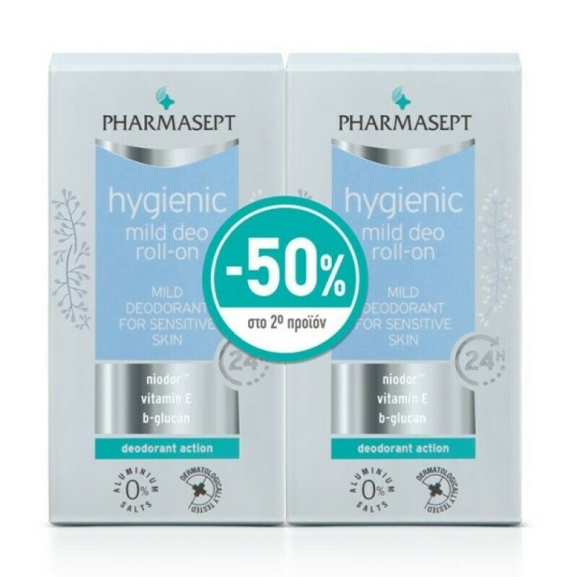 Pharmasept Promo Hygienic Roll-on Απαλό Αποσμητικό Για Ευαίσθητες Επιδερμίδες 2x50ml -50% Στο 2ο Προϊόν