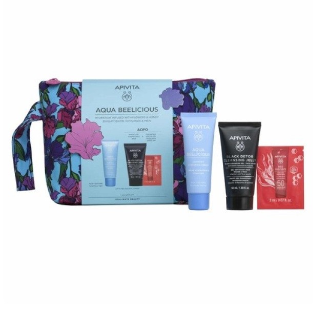 Apivita Promo Aqua Beelicious Κρέμα Ενυδάτωσης Πλούσιας Υφής 40ml & Black Detox Gel Καθαρισμού 50ml & Hydra-gel spf50 2ml