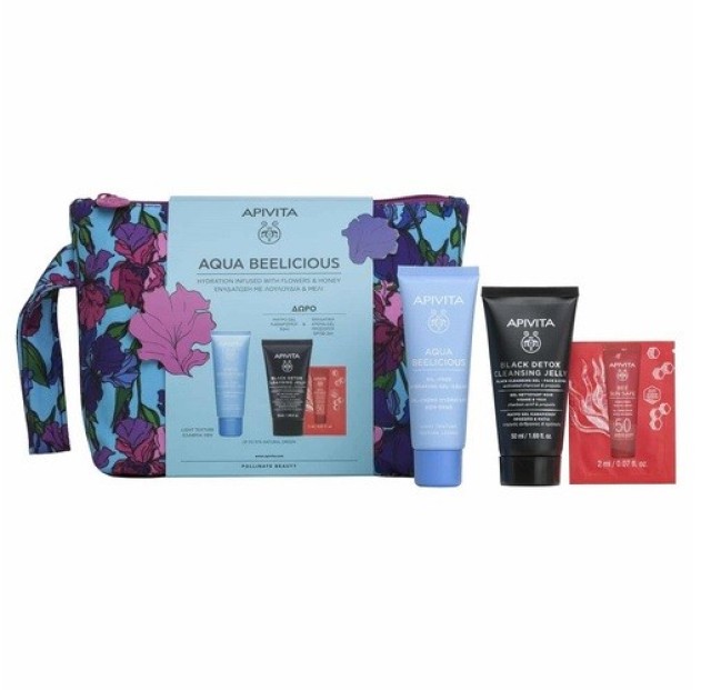 Apivita Promo Aqua Beelicious Κρέμα Ενυδάτωσης Ελαφριάς Υφής 40ml & Black Detox Gel Καθαρισμού 50ml & Hydra-gel spf50 2ml