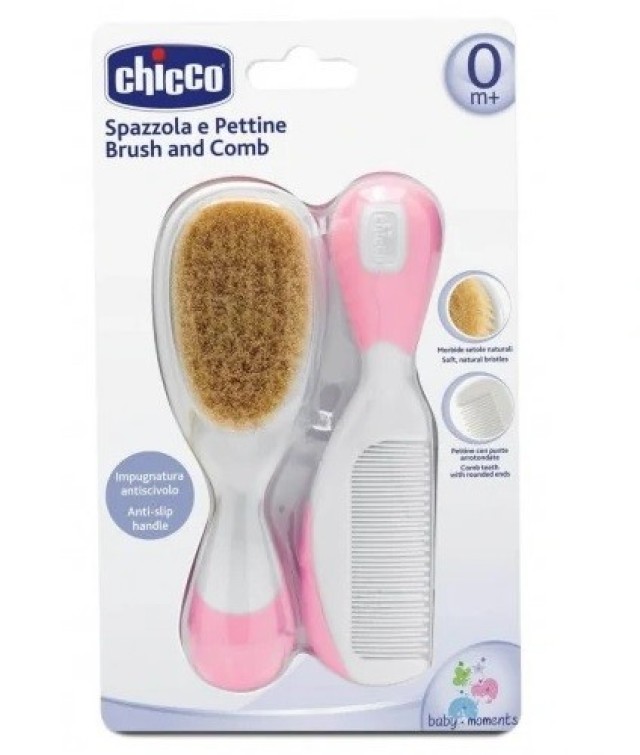 Chicco Brush and Comb Σετ Βρεφική Βούρτσα και Χτένα Ροζ 2τμχ
