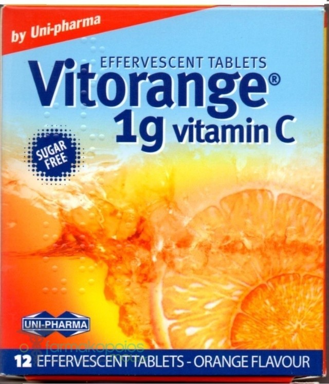 Uni-Pharma Vitorange 1gr Συμπλήρωμα Διατροφής με Βιταμίνη C 12Eff. Tabs