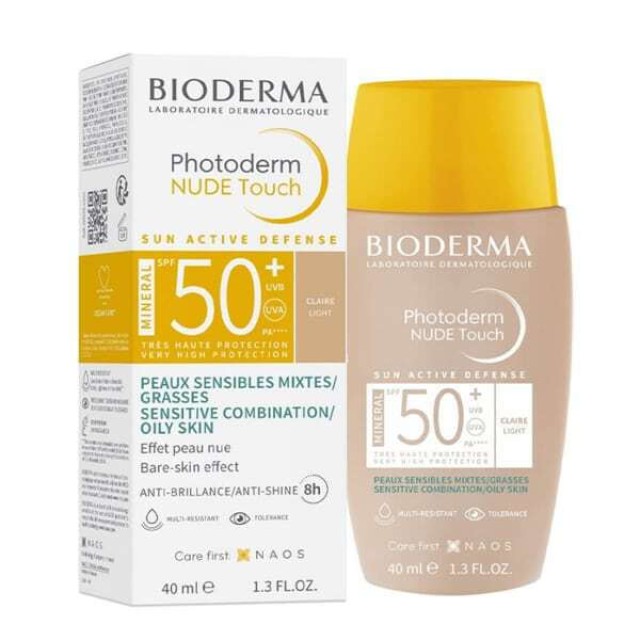 Bioderma Photoderm Nude Touch Λεπτόρρευστο Αντηλιακό με Χρώμα και Ματ Αποτέλεσμα για Μεικτό προς Λιπαρό Δέρμα, Light Απόχρωση 40ml