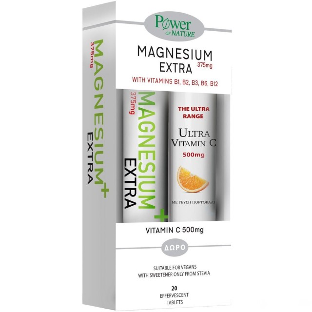 Power Of Nature Magnesium Extra 375mg 20Eff. Tabs & Vitamin C 500mg 20Eff. Tabs
