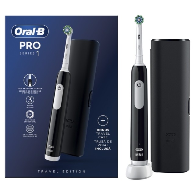 Oral B Pro Series 1 Ηλεκτρική Οδοντόβουρτσα Μαύρη 1τμχ με Χρονομετρητή & Θήκη Ταξιδίου
