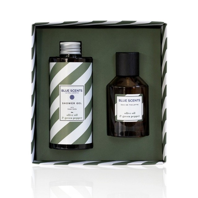 Blue Scents Gift Box Olive Oil & Green Pepper Αφρόλουτρο Σώματος 300ml & Eau De Toilette Ανδρικό Άρωμα 100ml
