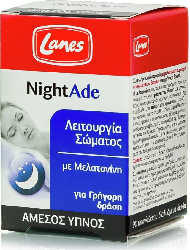 Lanes Nightade Συμπλήρωμα Διατροφής για τον Ύπνο με Μελατονίνη 90 υπογλώσσια δισκία