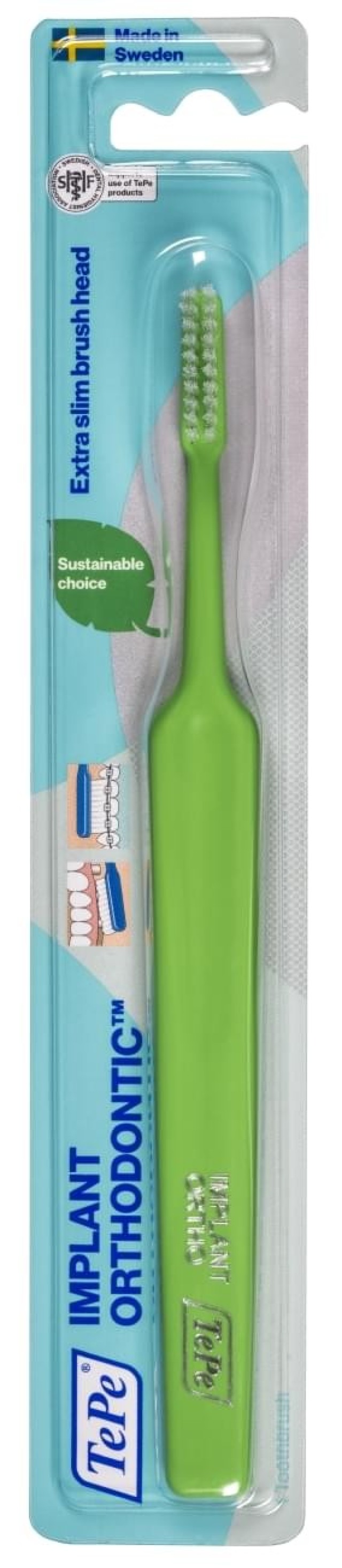 TePe Implant Orthodontic Ορθοδοντική Οδοντόβουρτσα Πράσινη 1Τμχ