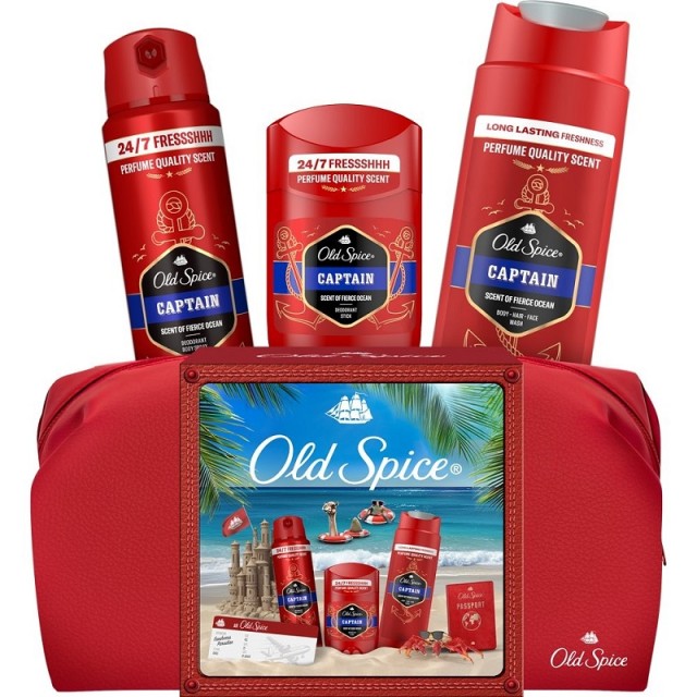 Old Spice Gift Set Captain Αποσμητικό Spray 150ml, Αποσμητικό Στίκ 50ml, Αφρόλουτρο & Σαμπουάν 250ml & Δώρο Νεσεσέρ