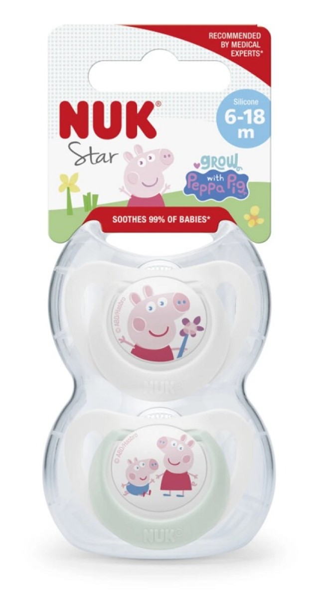 Nuk Star Peppa Pig Πιπίλες Σιλικόνης 6-18m με Θήκη 2τμχ