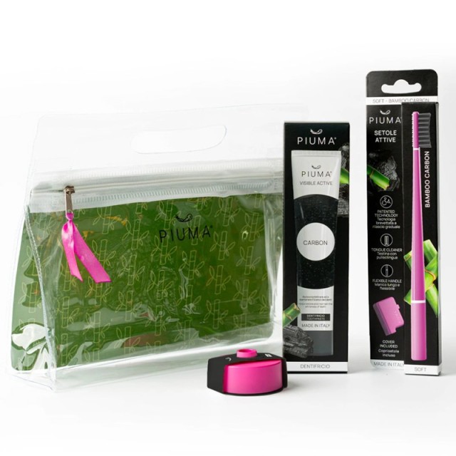 Piuma Set Bamboo Carbon Σετ Οδοντόκρεμα & Οδοντόβουρτσα με άνθρακα & Βαση Οδοντόβουρτσας