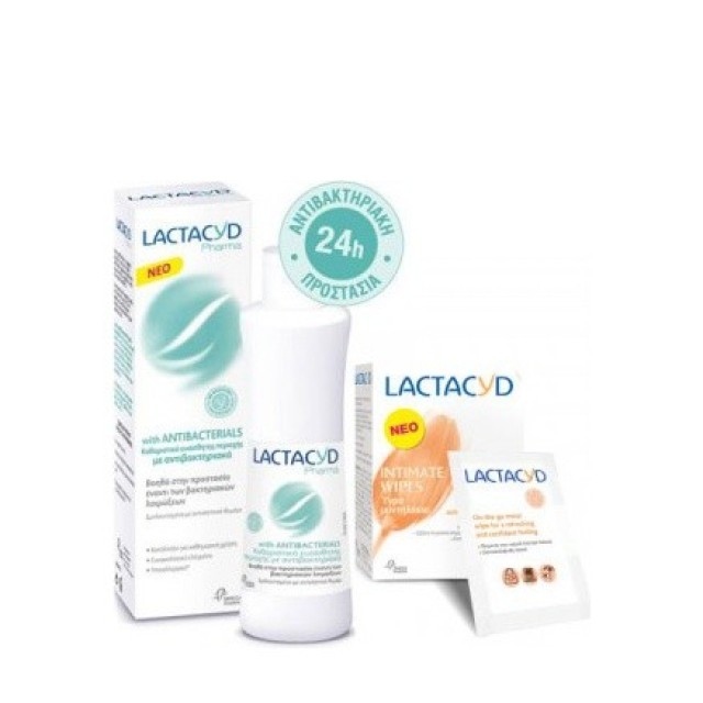 Lactacyd Pharma Καθαριστικό Ευαίσθητης Περιοχής 250ml & Δώρο Υγρά Μαντηλάκια 10τμχ