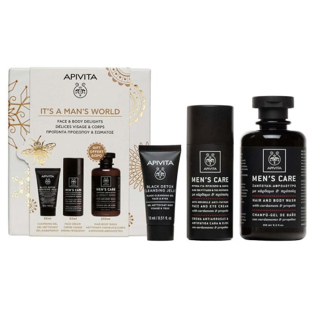 Apivita Promo Its A Mans World Σετ Περιποίησης με Αντιρυτιδική Κρέμα Προσώπου και Ματιών 50ml & Αφρόλουτρο 250ml & Καθαριστικό Black Detox 50ml