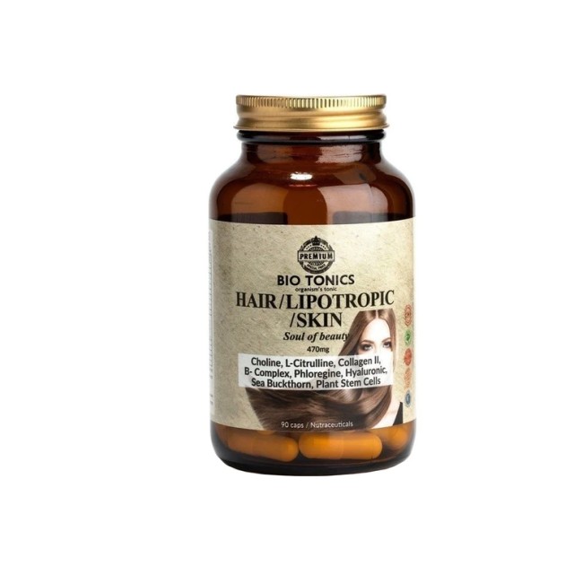 Bio Tonics Hair/Lipotropic/Skin Συμπλήρωμα Λιποτροπικής Φόρμουλας με Αμινοξέα, Κολλαγόνο, Υαλουρονικό Οξύ για την Υγεία των Μαλλιών, Δέρματος και Διαχείριση Βάρους 90caps