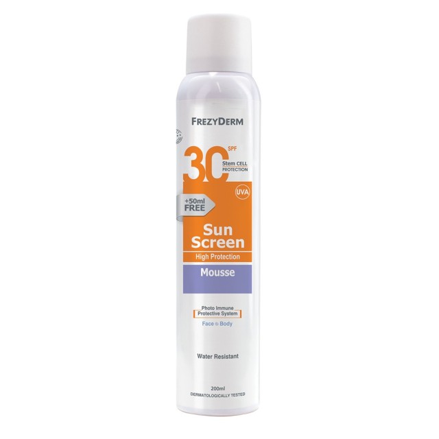 FrezyDerm Sun Screen Mousse SPF 30 Αντηλιακός Αφρός για Πρόσωπο & Σώμα 200ml