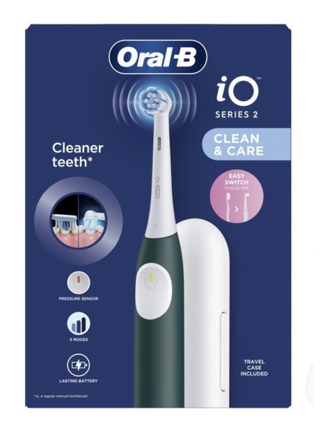 Oral-b iO Series 2 Dark Green Ηλεκτρική Οδοντόβουρτσα με Αισθητήρα Πίεσης και Θήκη Ταξιδίου Πράσινη 1τμχ