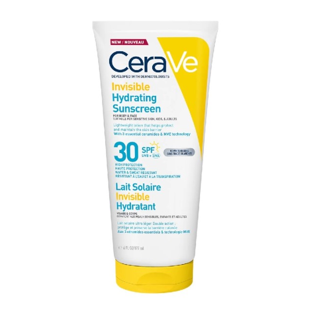 Cerave Invisible Hydrating Sunscreen spf30 Αντηλιακό Γαλάκτωμα για Πρόσωπο & Σώμα με Ceramides 177ml
