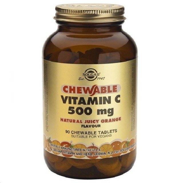 Solgar Vitamin C 500mg Orange Μασώμενη Bιταμίνη C  90Chew. Tabs