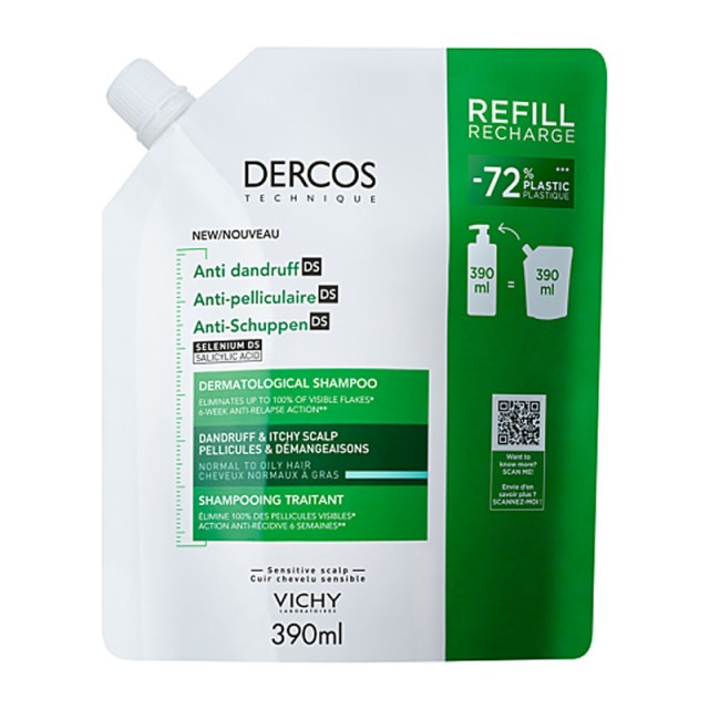 Vichy Dercos Anti-dandruff DS Σαμπουάν Κατά της Πιτυρίδας για Λιπαρά Μαλλιά Refill 390ml