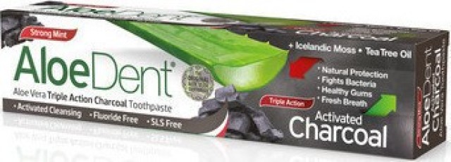 Optima Aloe Dent Triple Action Charcoal - Οδοντόκρεμα με Τριπλή Δράση, για Ενεργό Καθαρισμό & Ήπια Αντιφλεγμονώδη Δράση, 100ml