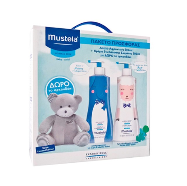 Mustela Απαλό Αφροντούς 500ml + Κρέμα Ενυδάτωσης Σώματος 500ml + ΔΩΡΟ Αρκουδάκι