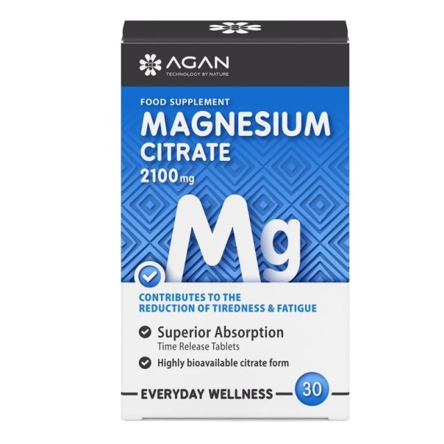 Agan Magnesium Citrate 2100mg Time Release Tablets Συμπλήρωμα Μαγνησίου 30 δισκία